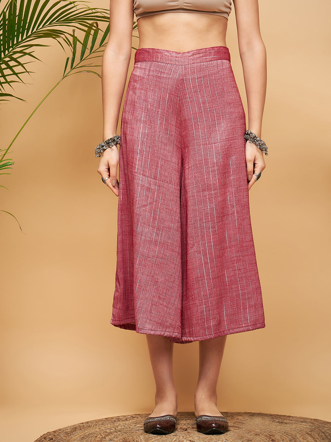 Women's Wine Lurex Short Pallazo Kurta Set - InWeave