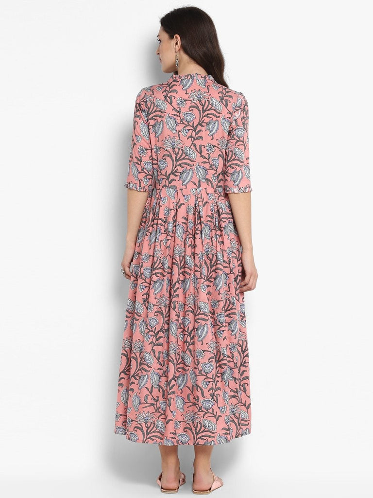 Women's Peach-Coloured Printed Maxi Dress - USA Ready-To-Ship