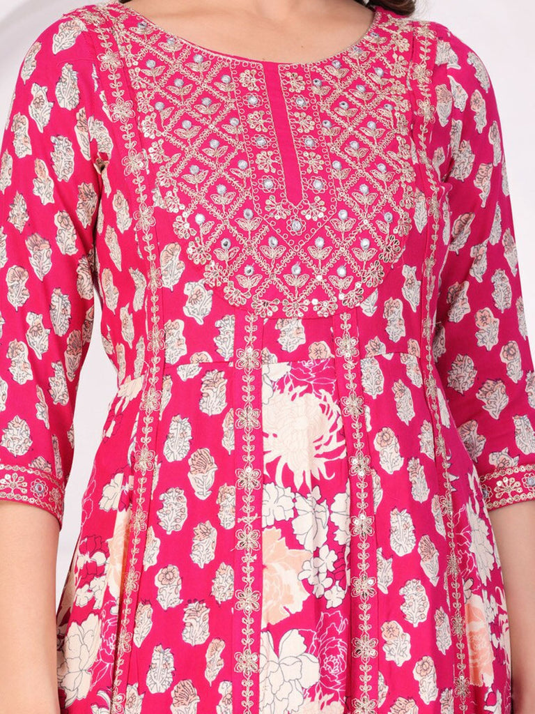 Women's Floral Printed Regular Thread Work Kurta with Palazzos & With Dupatta