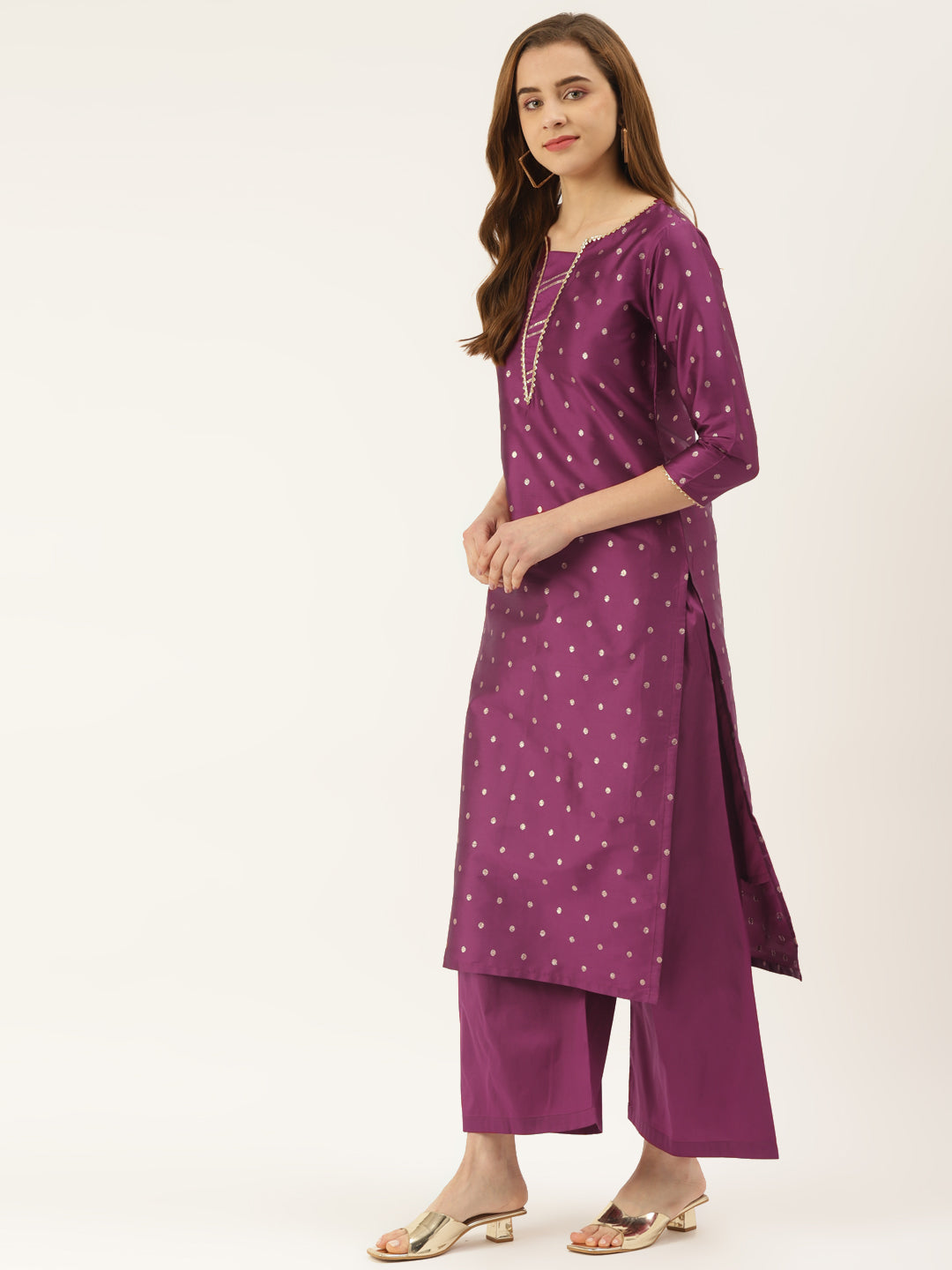 Women's Rani Color Silk Blend Straight Embellished Kurta Palazzo Set