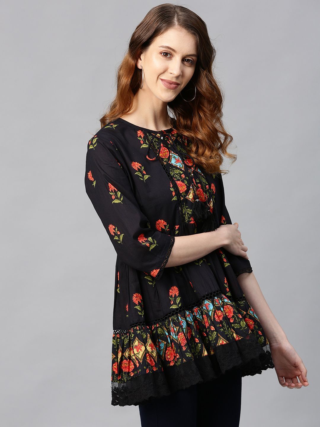 Women's Cambric Embroidered Tiered Top