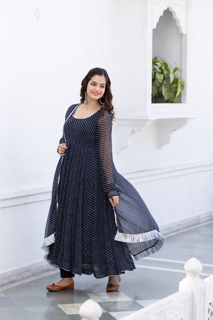 Women's Floral Printed Knee Length Elbow Length Sleeves Round Neck Kurti And Palazzo Set With Net Dupatta