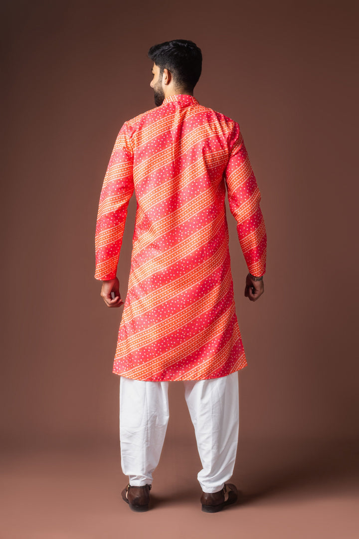 Women's Pink Blended Linen Designer Printed Festive Wear Men's Kurta Payjama