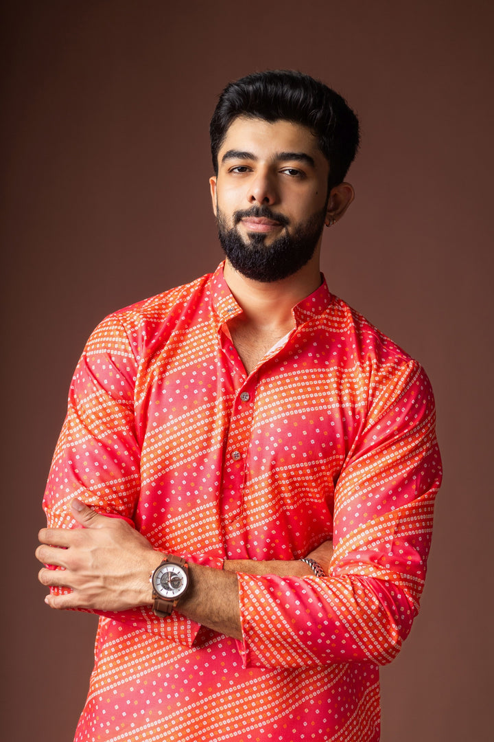 Women's Pink Blended Linen Designer Printed Festive Wear Men's Kurta Payjama