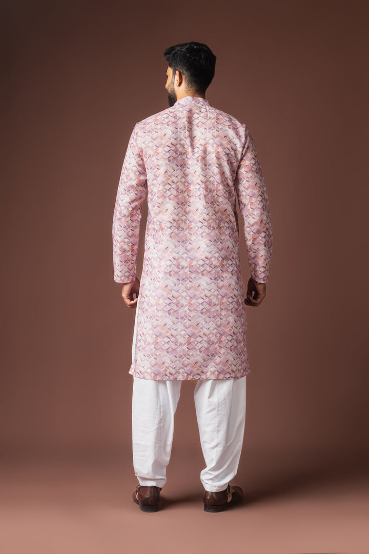 Women's Pink Blended Linen Designer Printed Stylish Kurta Payjama For Mens'