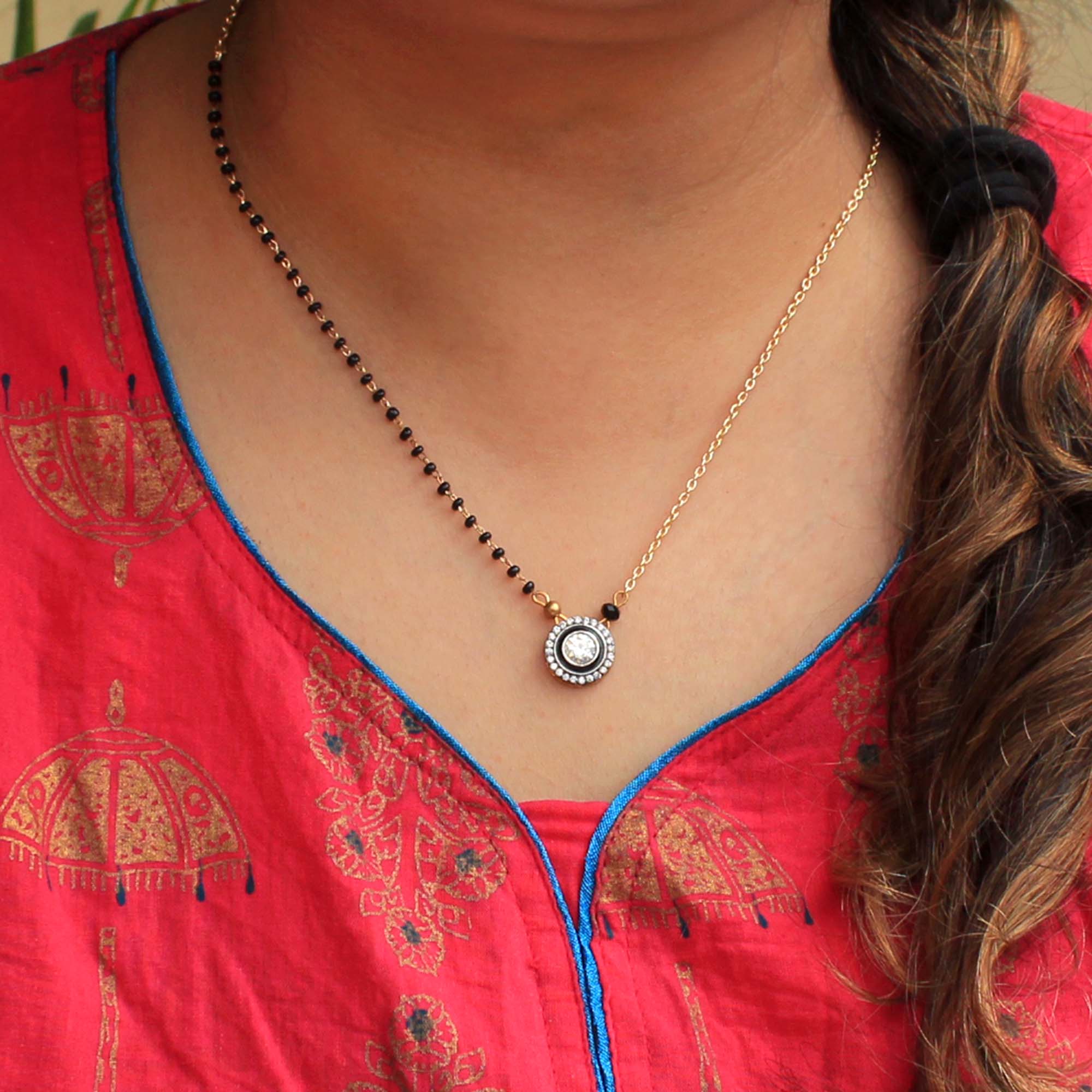 Women's Black and gold zircon mangalsutra