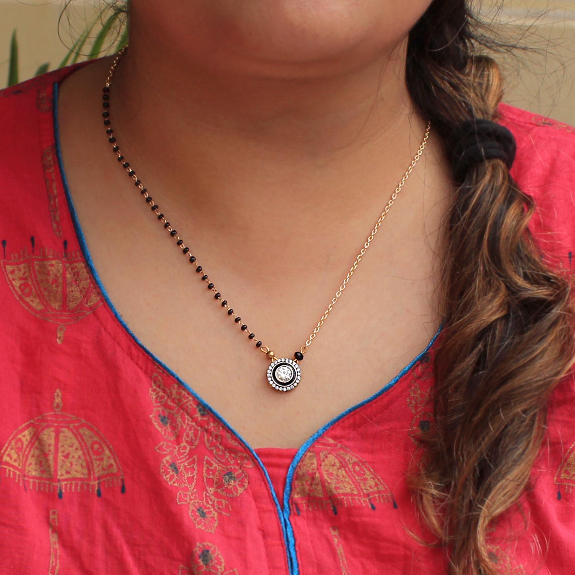 Women's Black and gold zircon mangalsutra