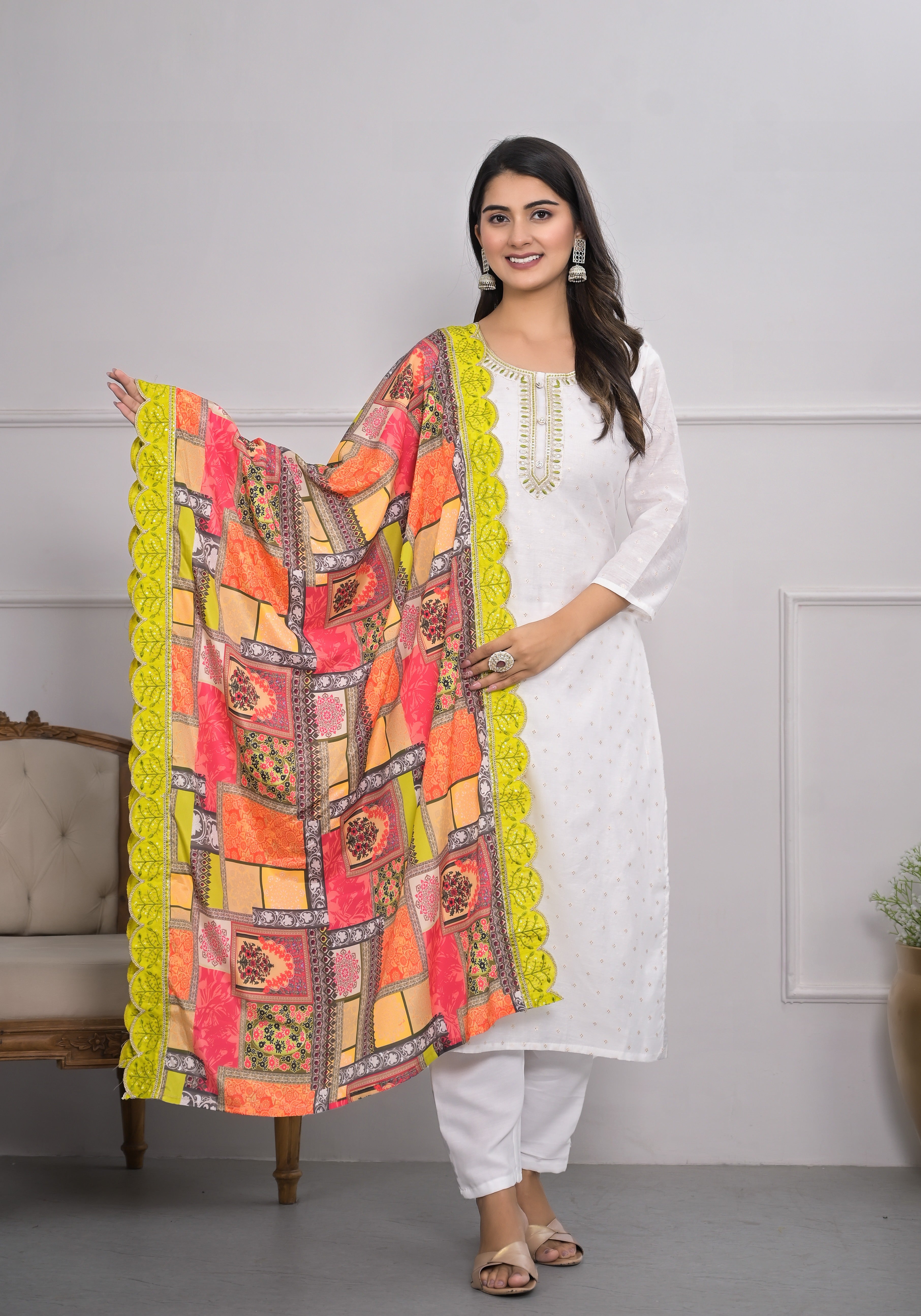 Women's White Art Silk Resham Embroidery Kurta Set - Ksm Prints