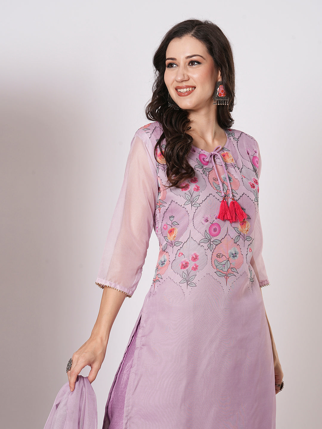 Women's Purple Art Silk Resham Embroidery Kurta Set - Ksm Prints