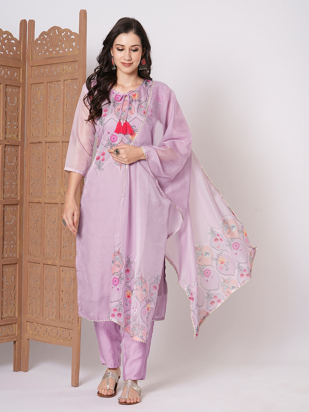 Women's Purple Art Silk Resham Embroidery Kurta Set - Ksm Prints