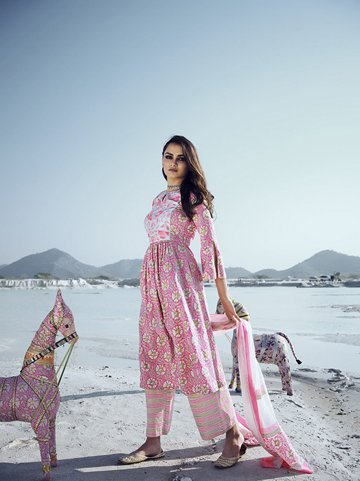 Women's Pink Cotton Abstract Print Kurta Set - Ksm Prints