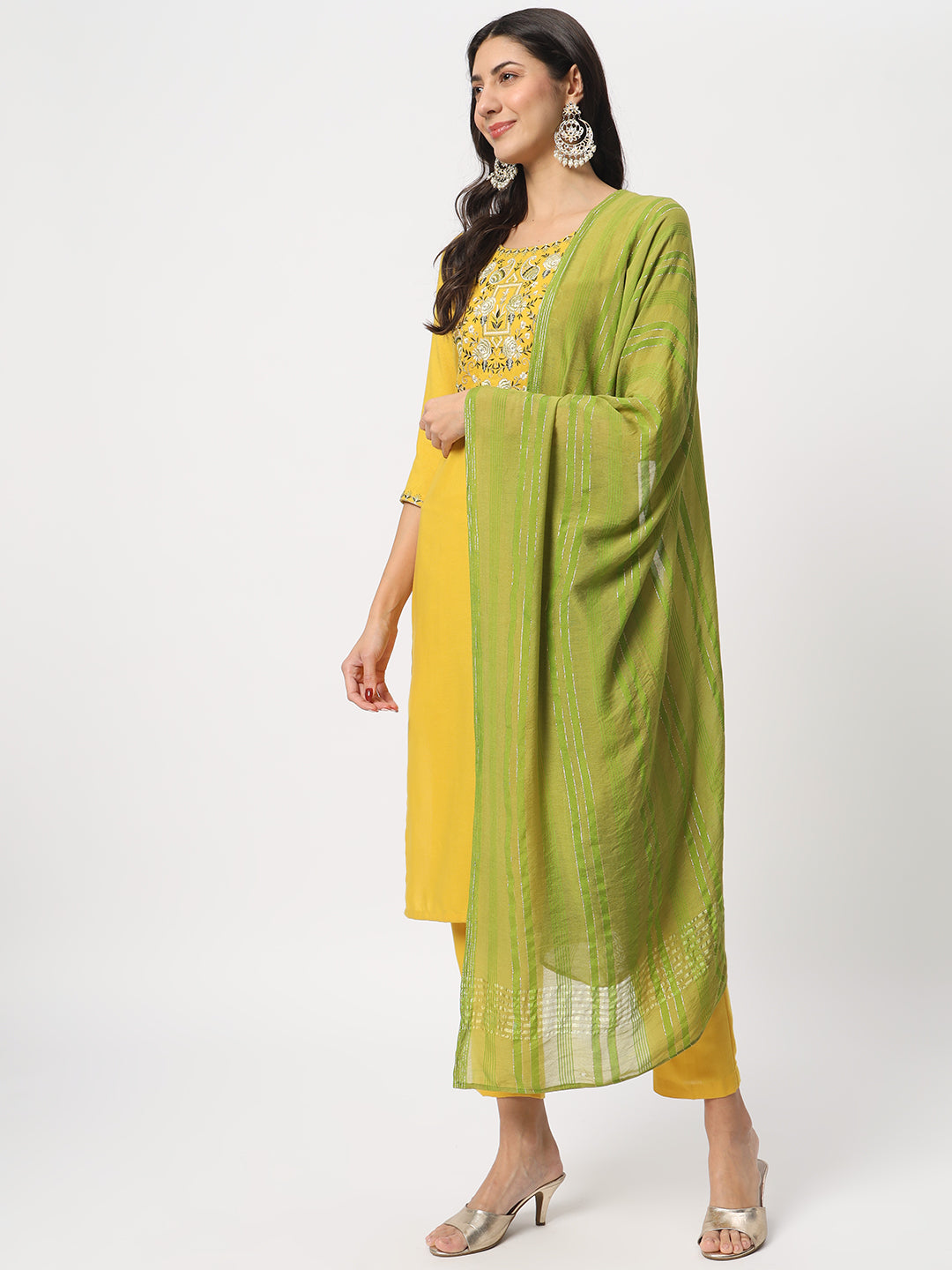 Women's Yellow Cotton Resham Embroidery Kurta Set - Ksm Prints