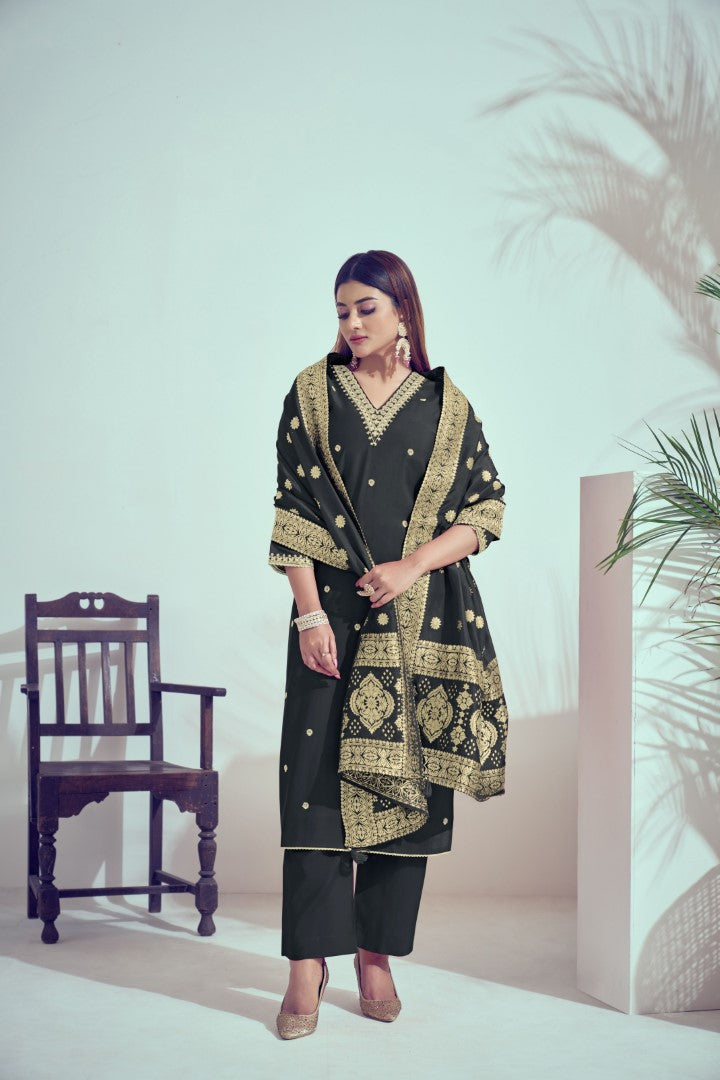 Women's Black Art Silk Zari Work Kurta Set - Ksm Prints