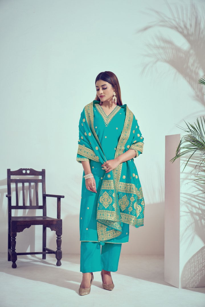 Women's Sea-Green Art Silk Zari Work Kurta Set - Ksm Prints