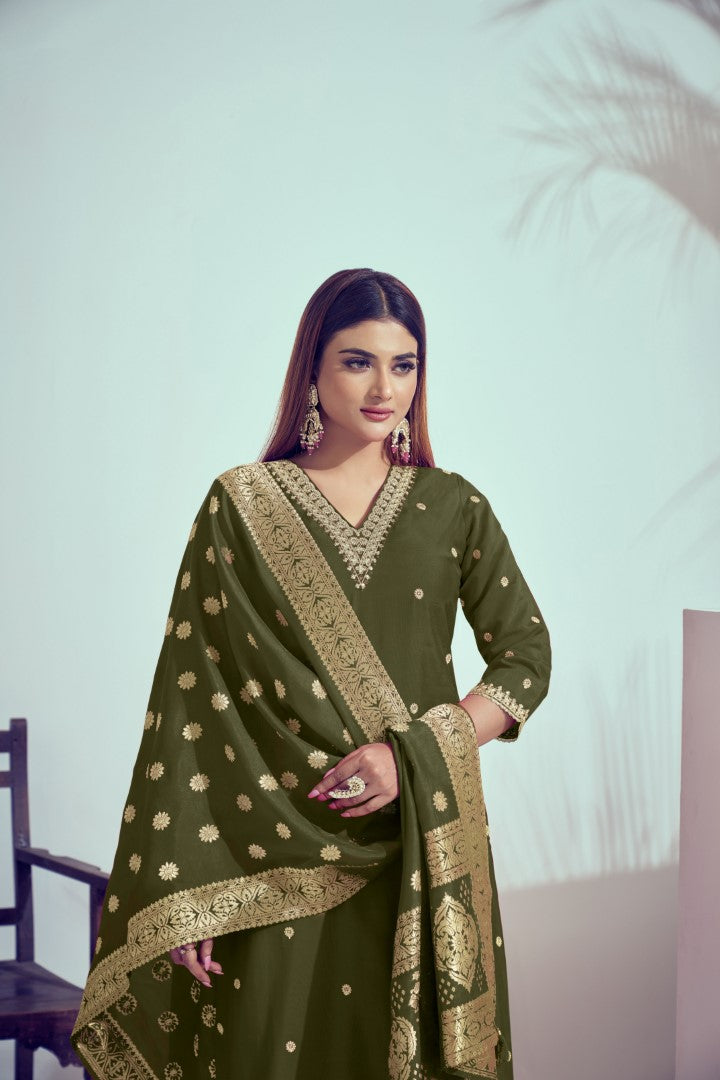 Women's Green Art Silk Zari Work Kurta Set - Ksm Prints