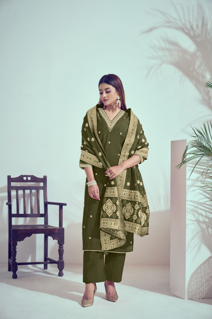 Women's Green Art Silk Zari Work Kurta Set - Ksm Prints