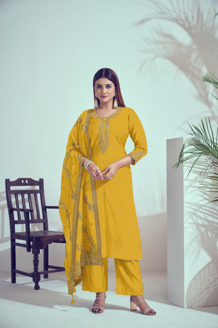 Women's Yellow Art Silk Zari Work Kurta Set - Ksm Prints