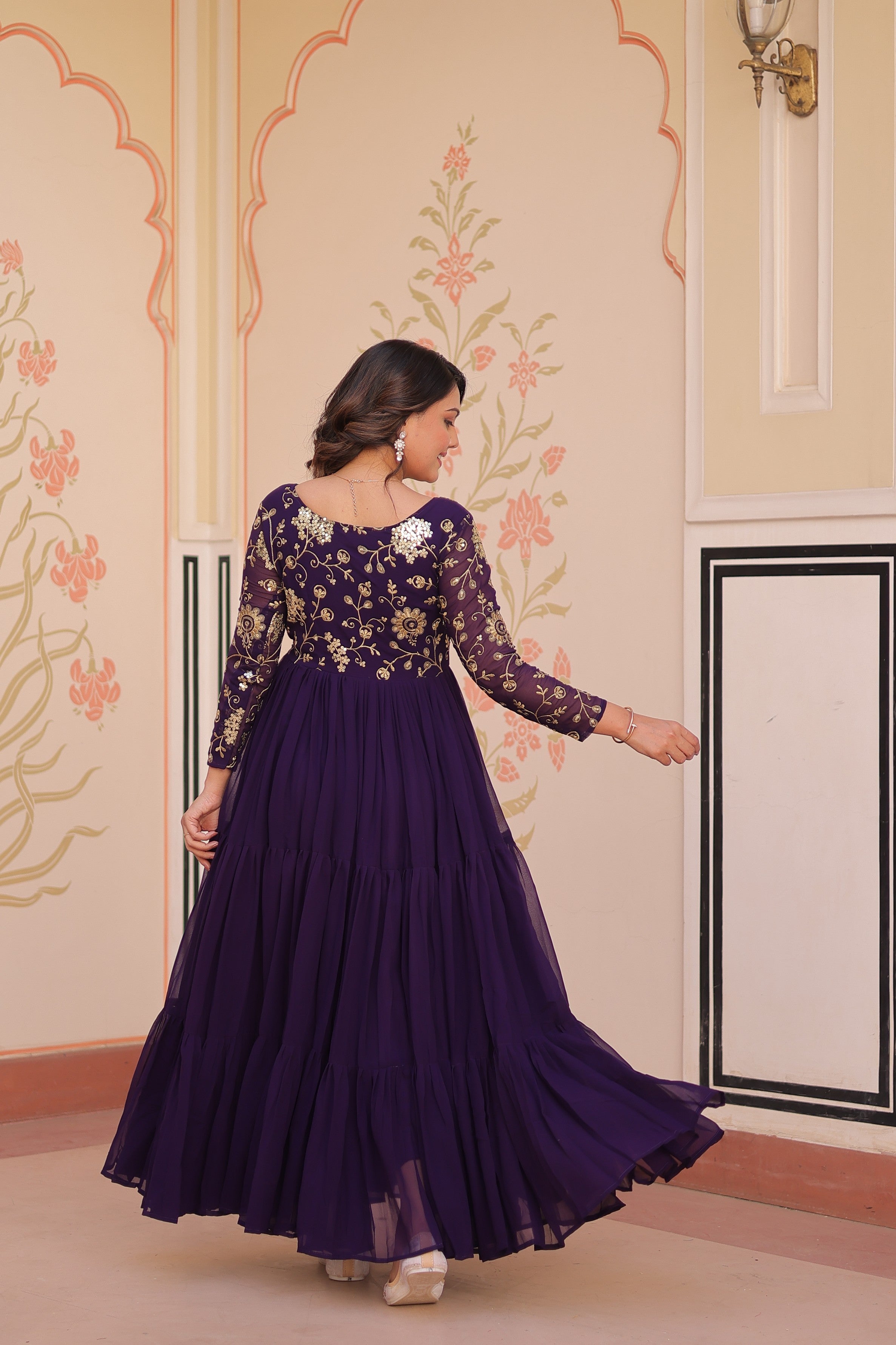 Women's Purple Color Faux Georgette Designer Embroidery Work Wedding Reception Wear Gown for Girls Purple / 2XL | Trendia Global Women's Purple Color Faux Georgette Designer Embroidery Work Wedding Reception Wear Gown for Girls Purple / 2XL | Trendia Global