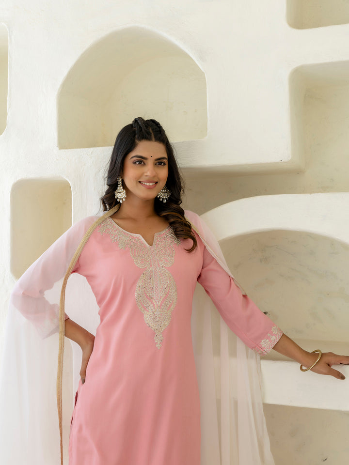 Women's Pink Silk Blend Beautiful Festive Wear Readymade Kurta Set