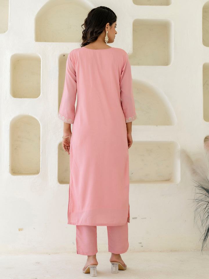 Women's Pink Silk Blend Beautiful Festive Wear Readymade Kurta Set
