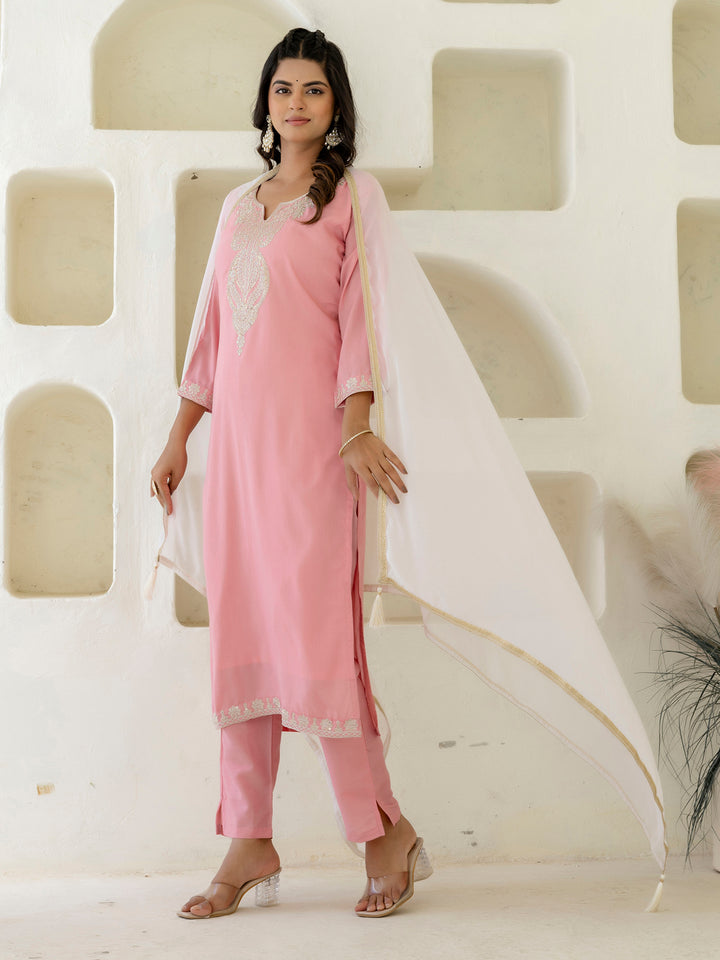 Women's Pink Silk Blend Beautiful Festive Wear Readymade Kurta Set