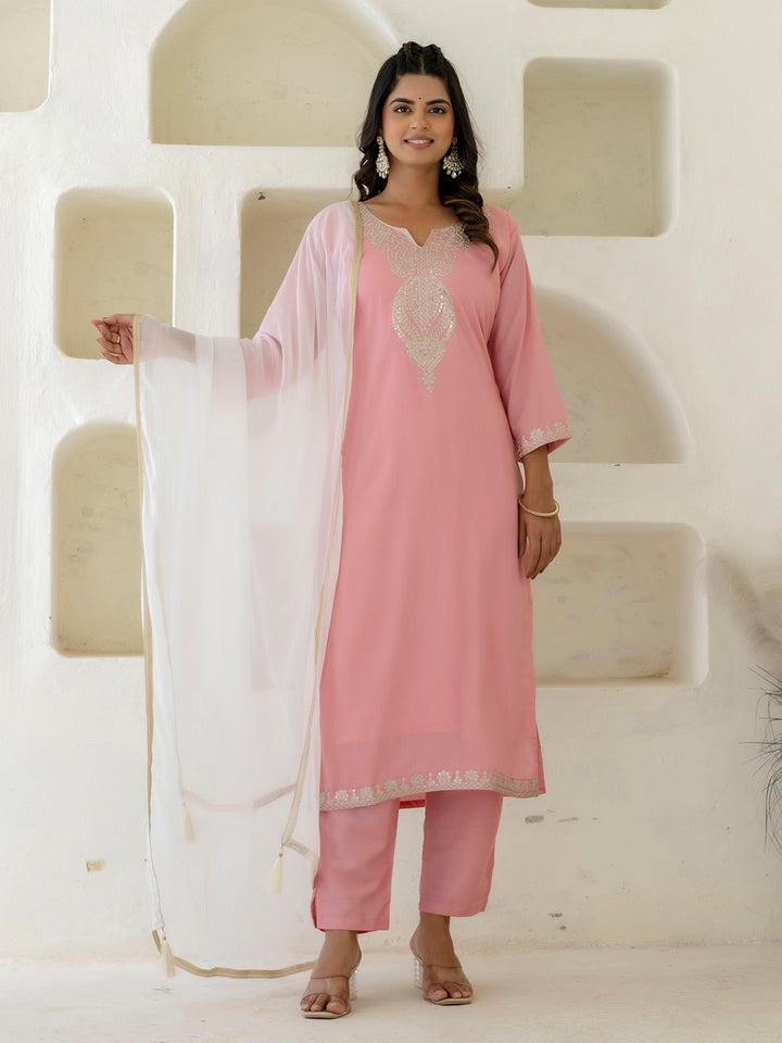 Women's Pink Silk Blend Beautiful Festive Wear Readymade Kurta Set