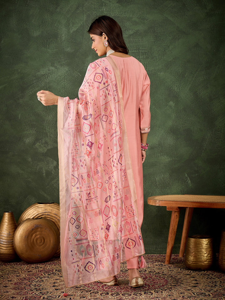 Women's Pink Smart Silk Blend Designer Embroidery Work Ceremonial Kurta Set
