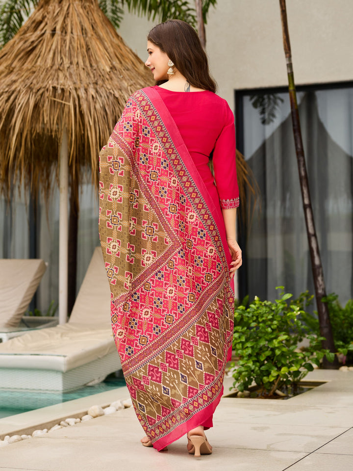 Women's Pink Roman Silk Designer Embroidered Readymade Kurta Set With Dupatta