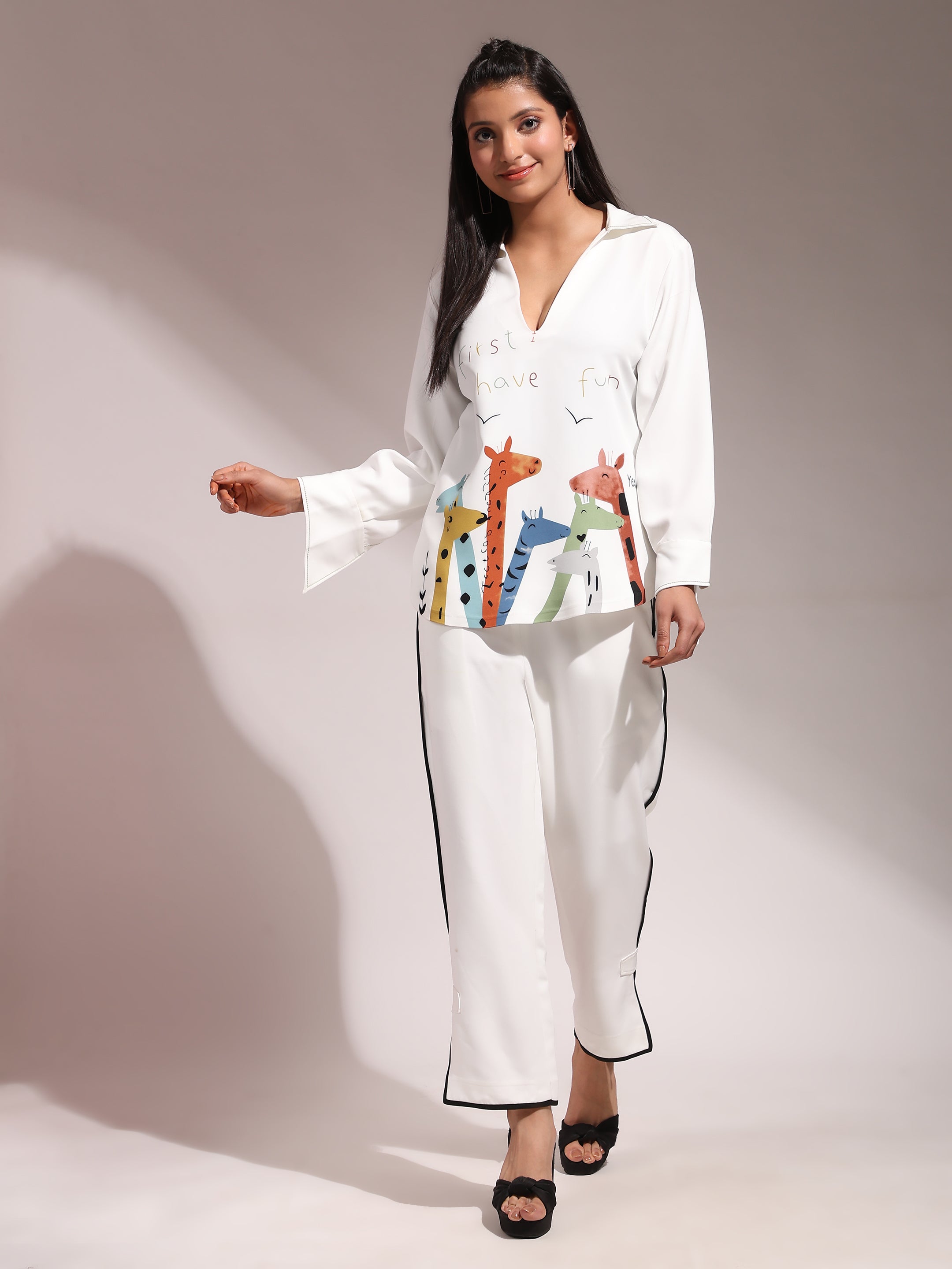 Women's Indowestern Ensemble In Off-White Butter Crepe Fabric Fusion Of Traditional And Contemporary Design Elements - Phenav