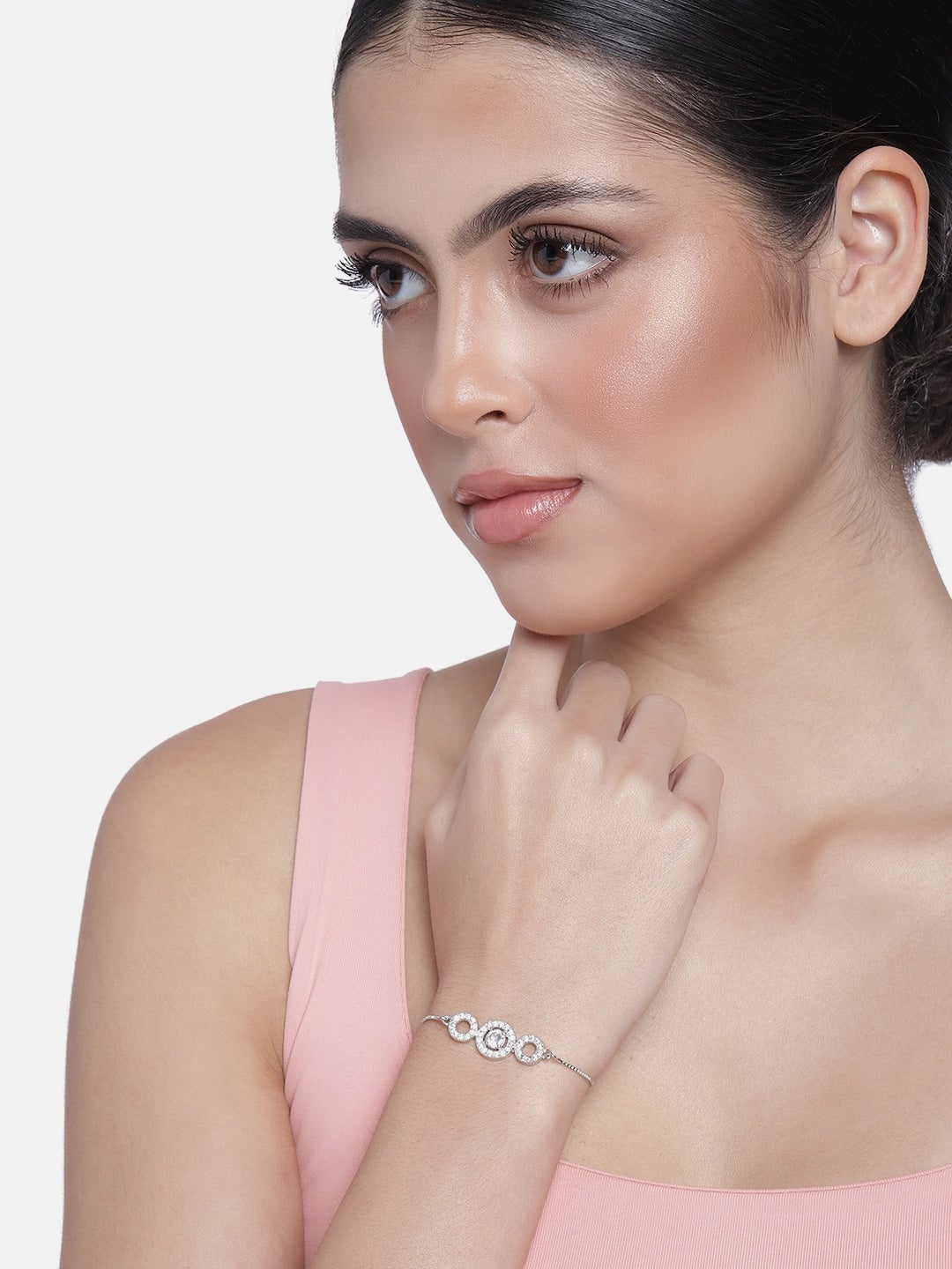 Women's Cubic Zirconia Adjustable Bracelet Jewellery with Pull-Chain for Women