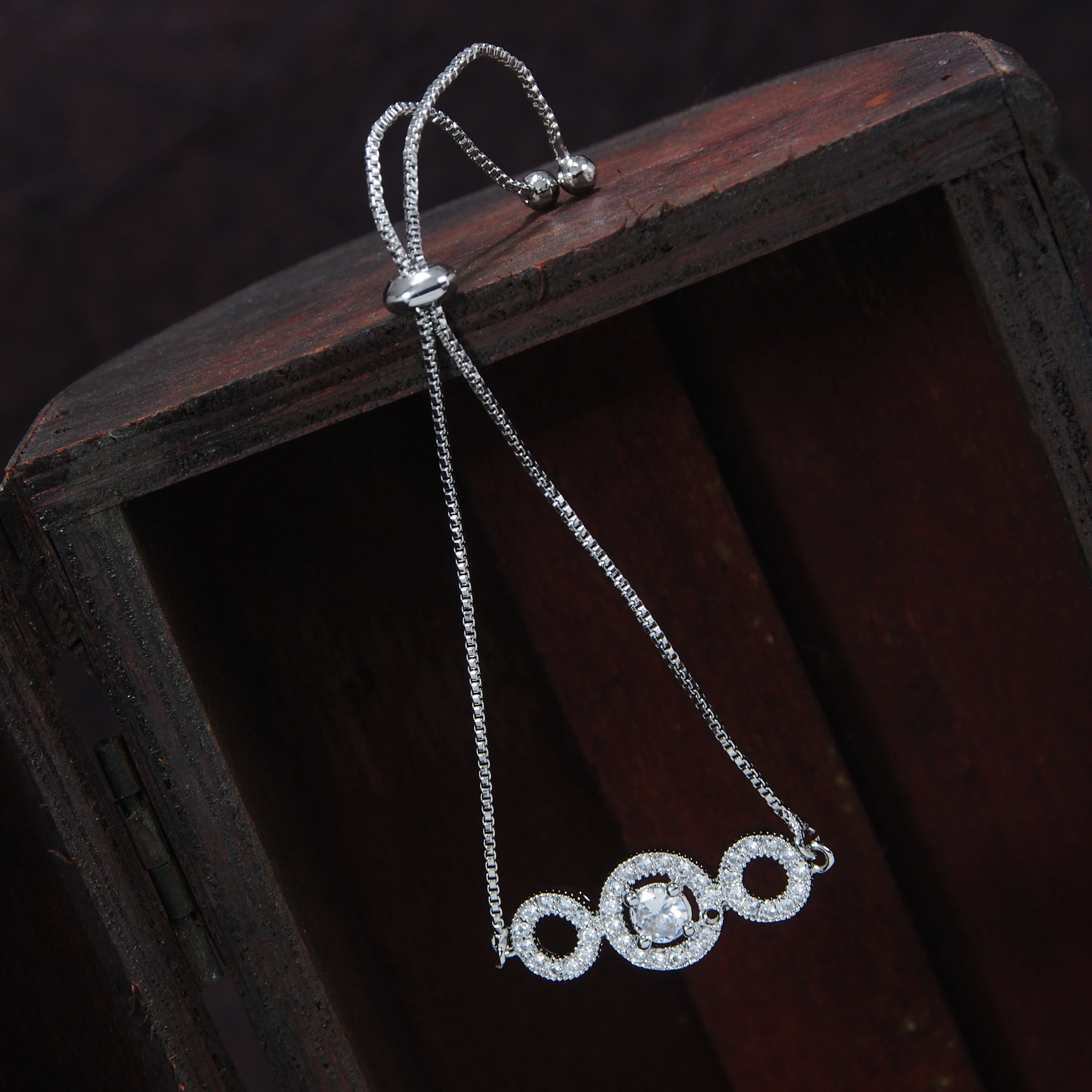 Women's Cubic Zirconia Adjustable Bracelet Jewellery with Pull-Chain for Women