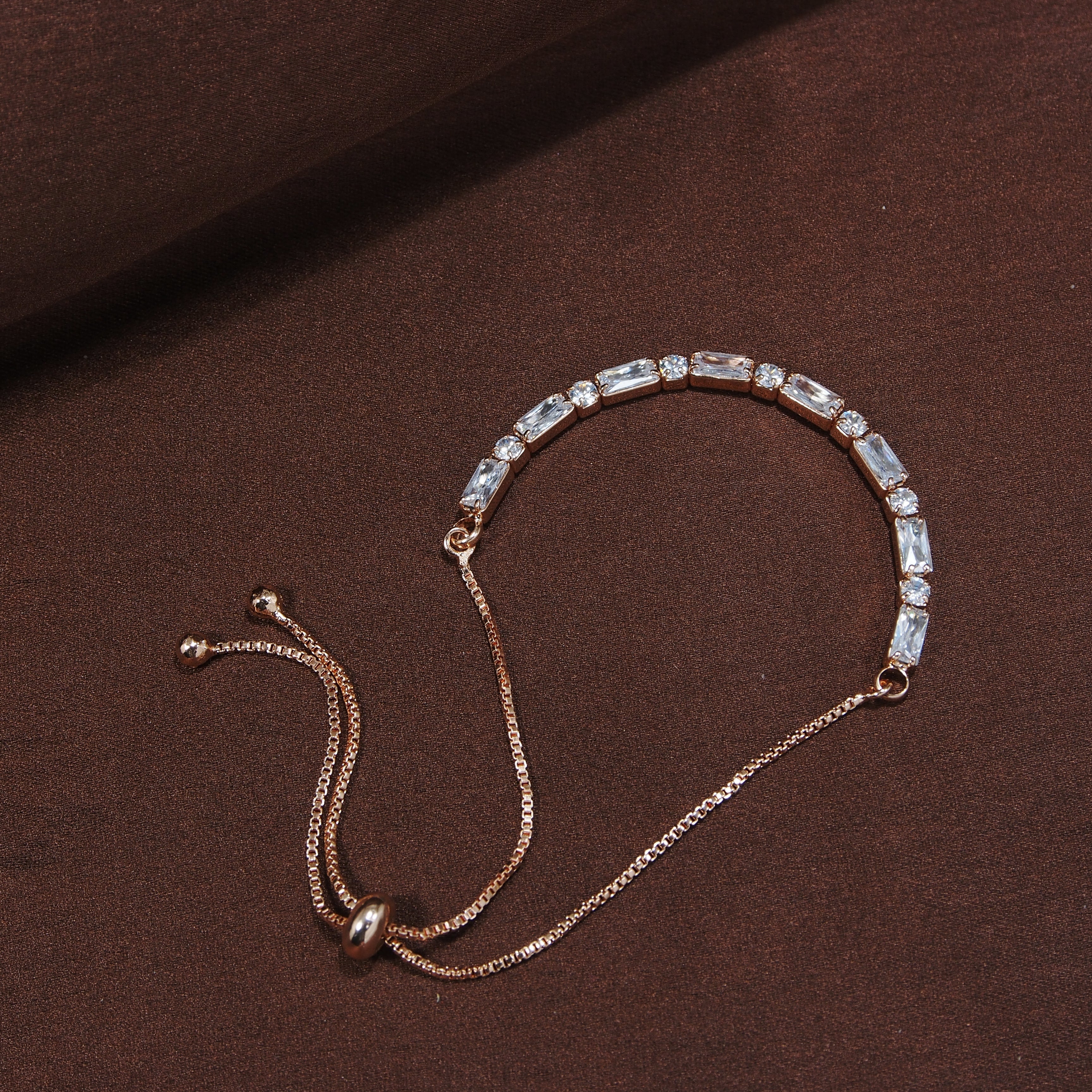 Women's Cubic Zirconia Adjustable Bracelet Jewellery with Pull-Chain for Women