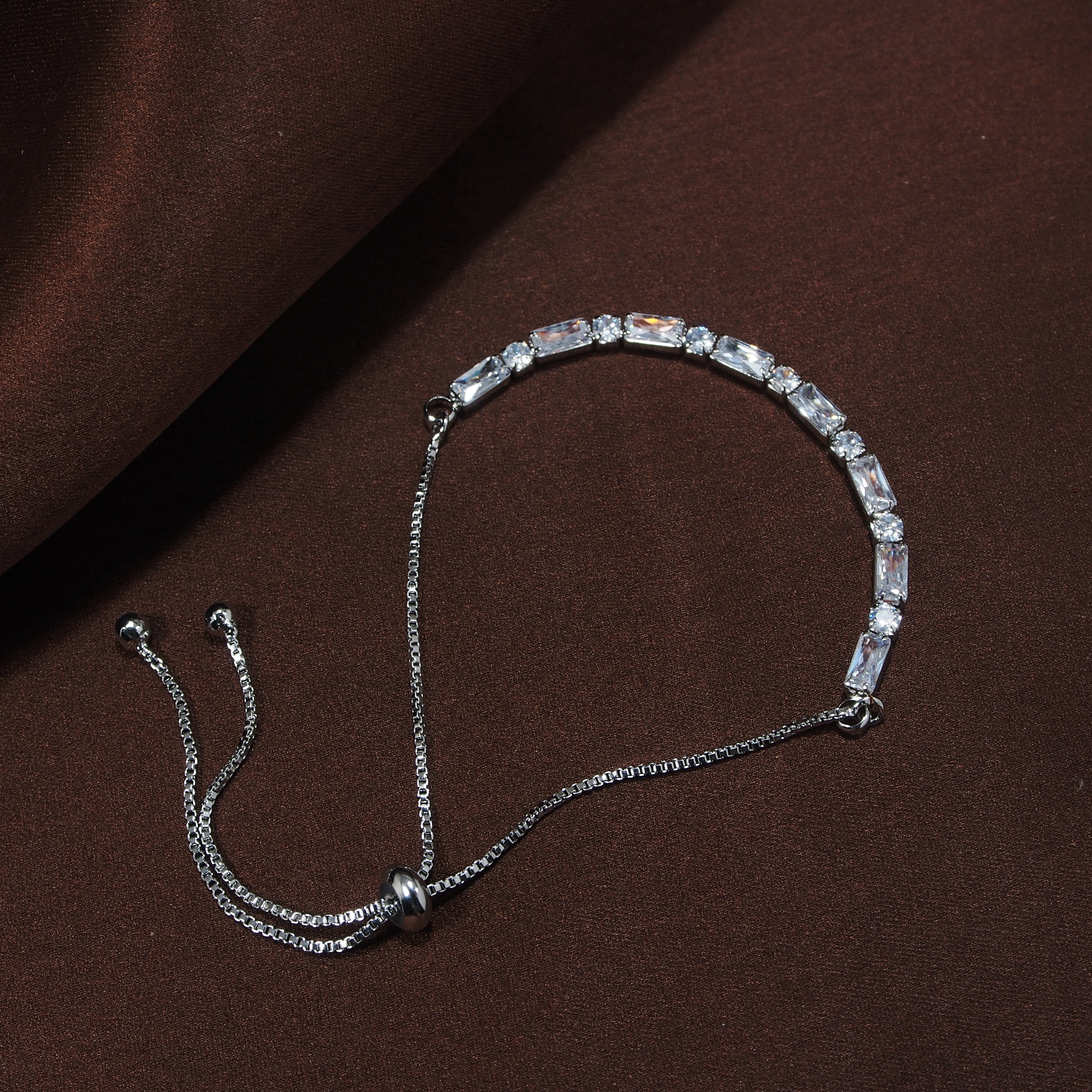 Women's Cubic Zirconia Adjustable Bracelet Jewellery with Pull-Chain for Women
