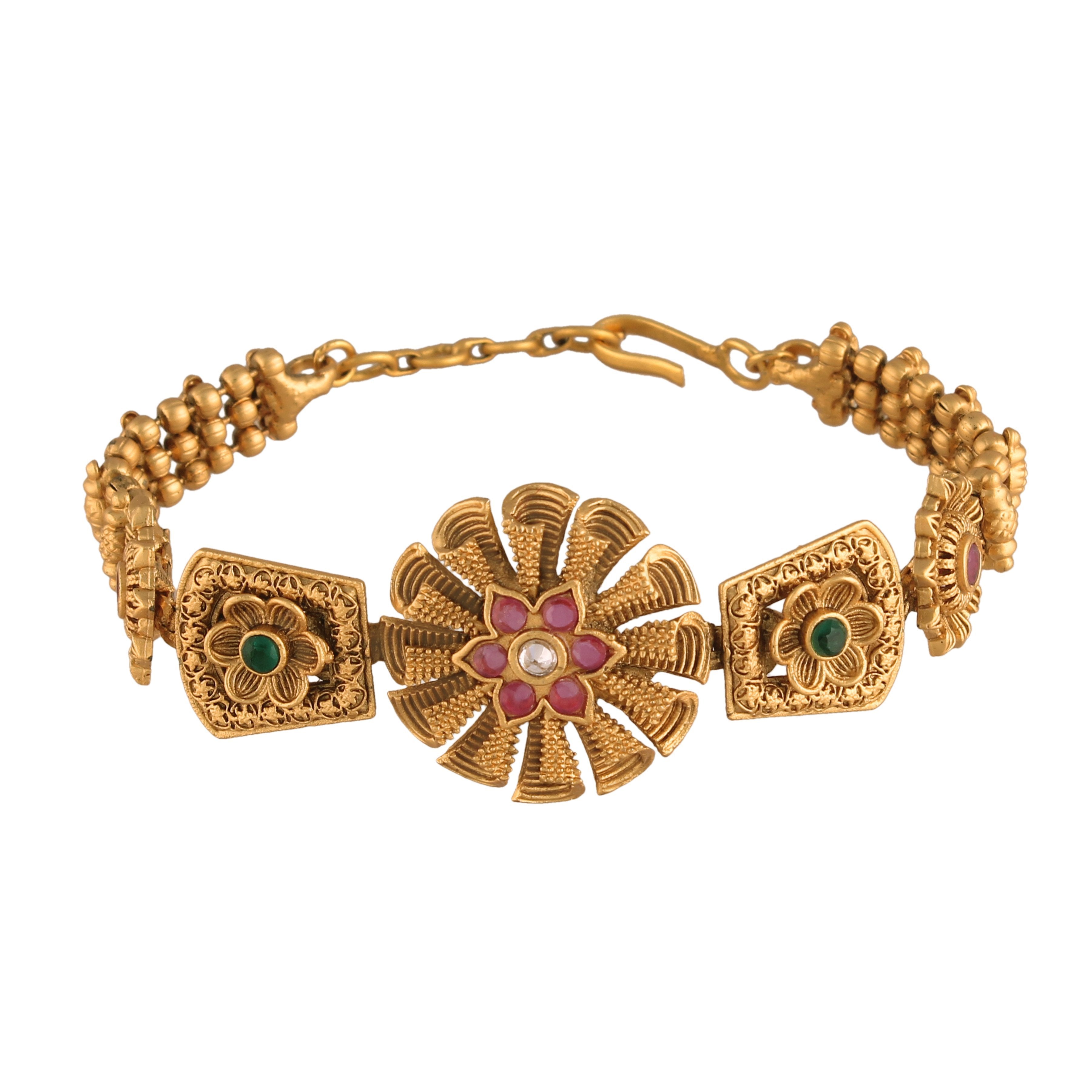 Women's Gold Plated Traditional Brass Ruby Green Stone Bajuband /Vanki/Armlet Rajwadi Jewellery