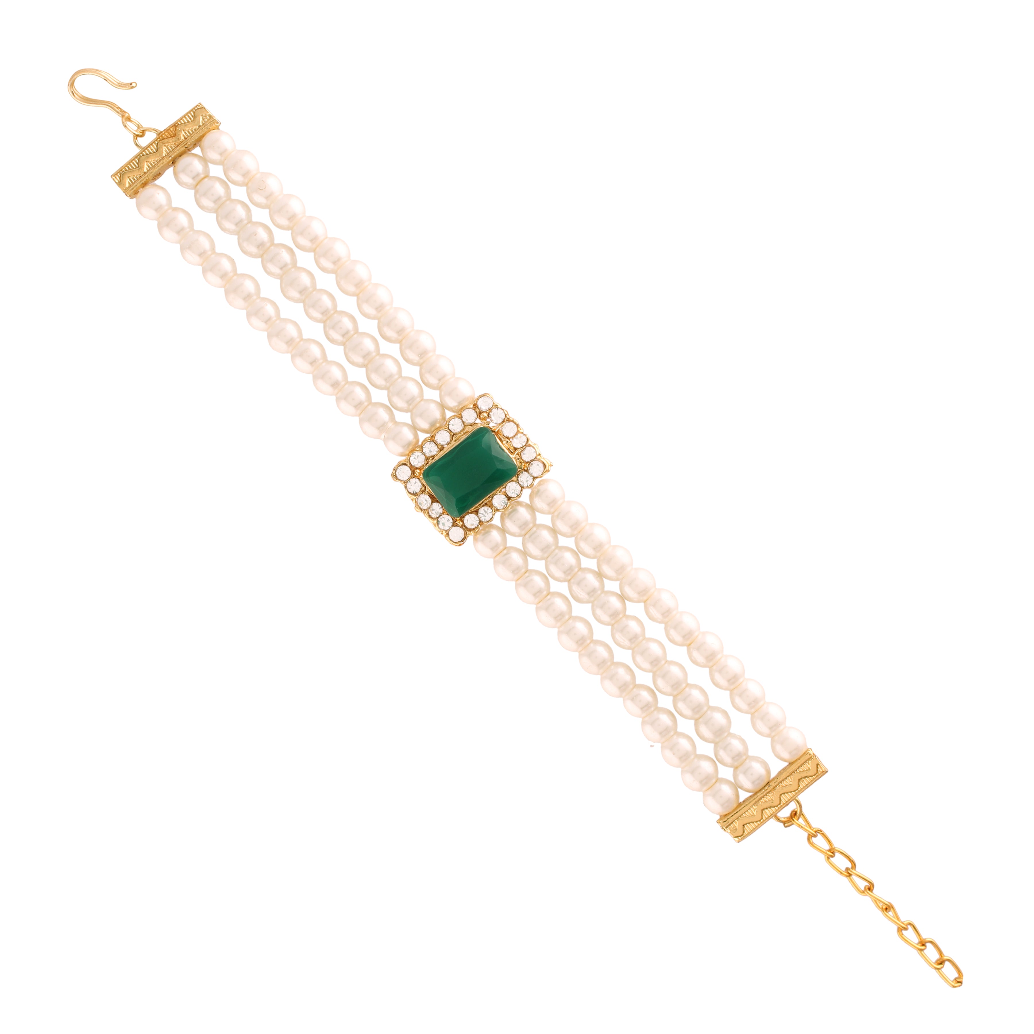 Women's 3 Layered Emerald Stone Beaded Pearl Bracelets