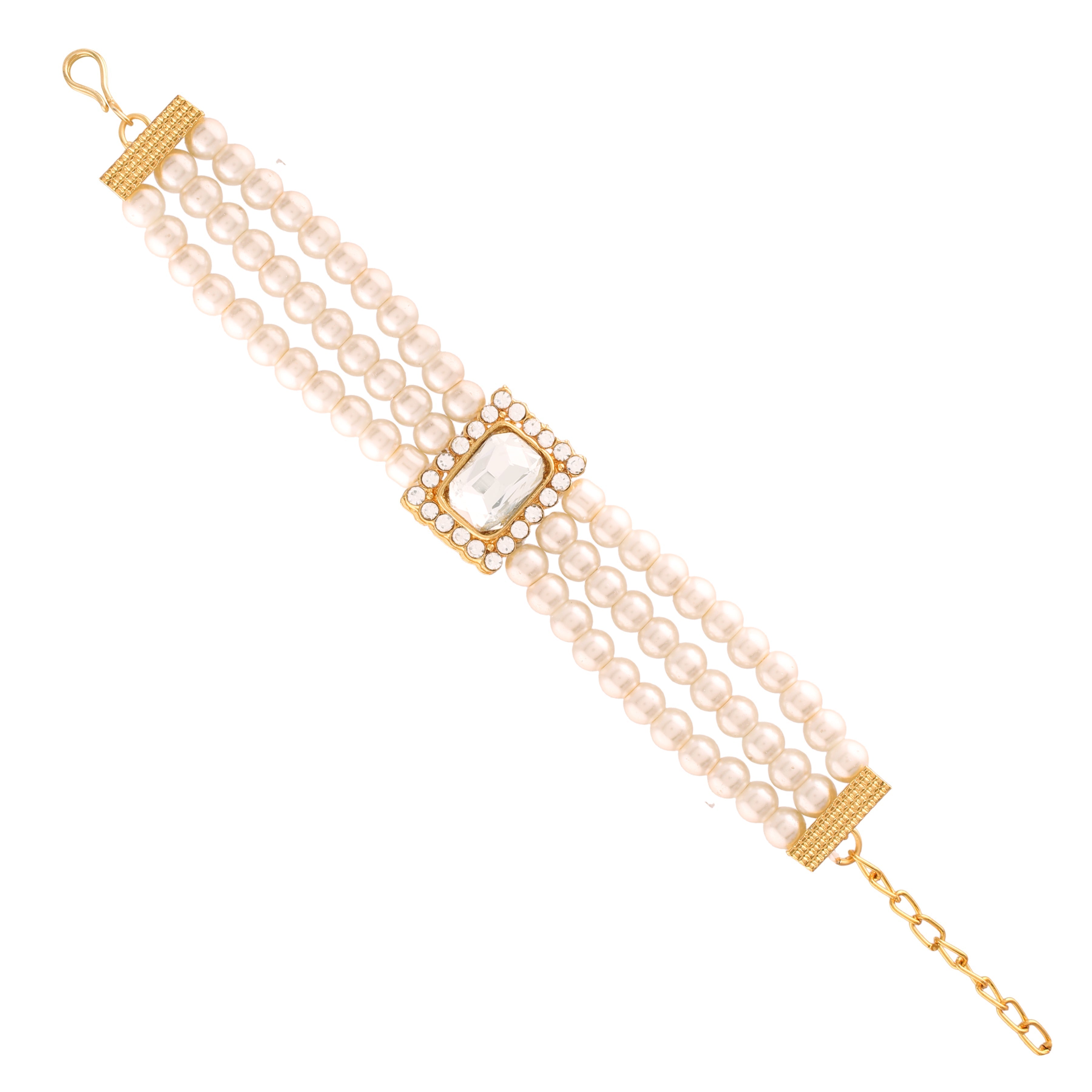Women's 3 Layered Emerald Stone Beaded Pearl Bracelets
