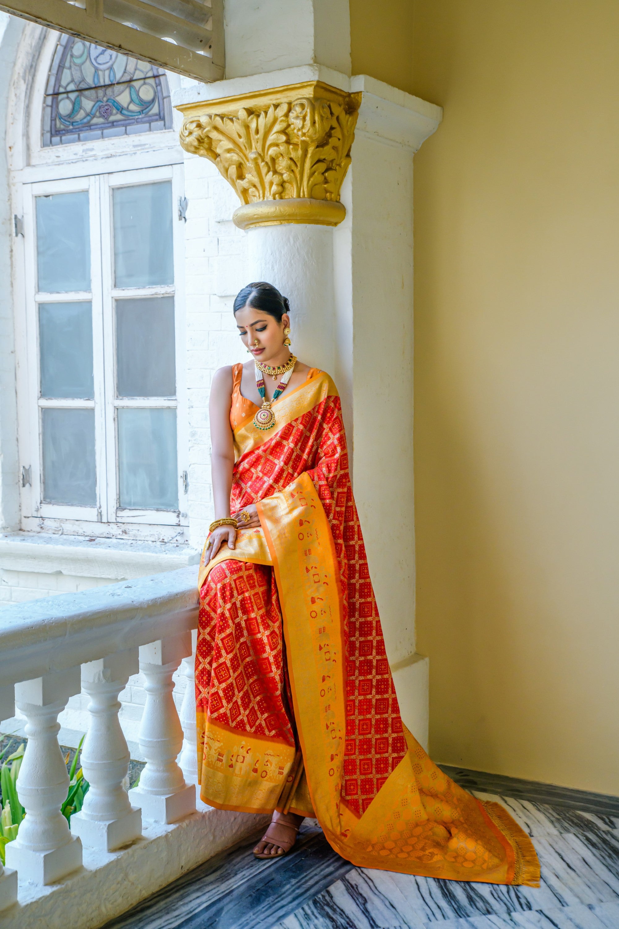 Women's Red Meenakari Bandhani Woven Banarasi Silk Traditional Saree With Blouse  (Saree Blouse Without stitch) - Aastha Fashion