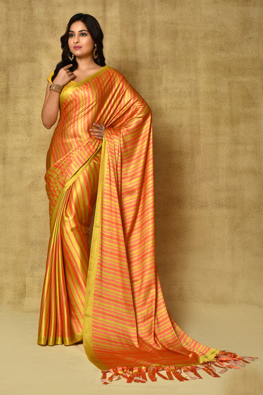 Women's Orange Digital Printed Pure Japan satin saree With Blouse  (Saree Blouse Without stitch) - Aastha Fashion