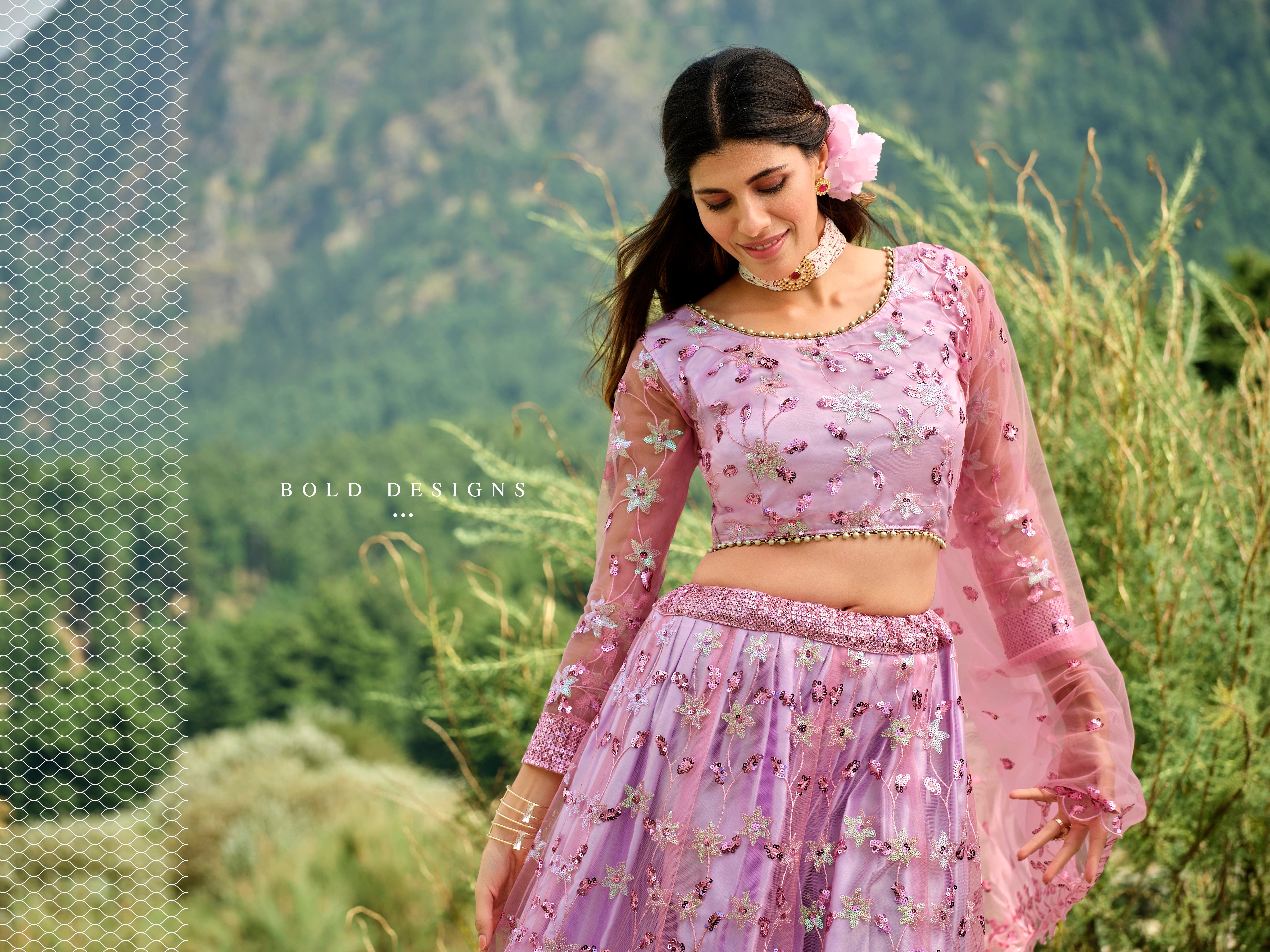 Women's Lavender Net Sequience Work Lehenga Set - Aastha Fashion