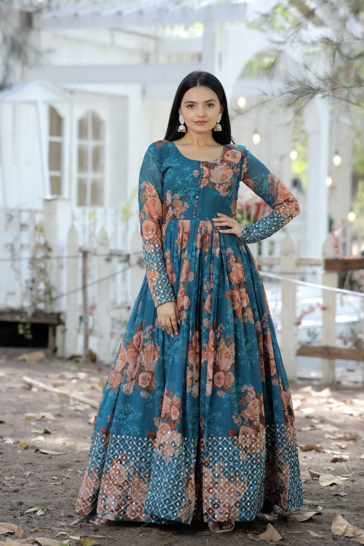 Women 's Rama Faux Georgette Embroidery Gown - Aastha Fashion