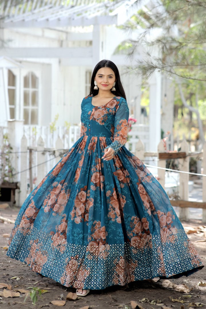 Women 's Rama Faux Georgette Embroidery Gown - Aastha Fashion