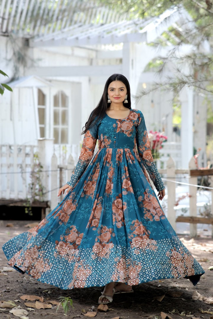 Women 's Rama Faux Georgette Embroidery Gown - Aastha Fashion