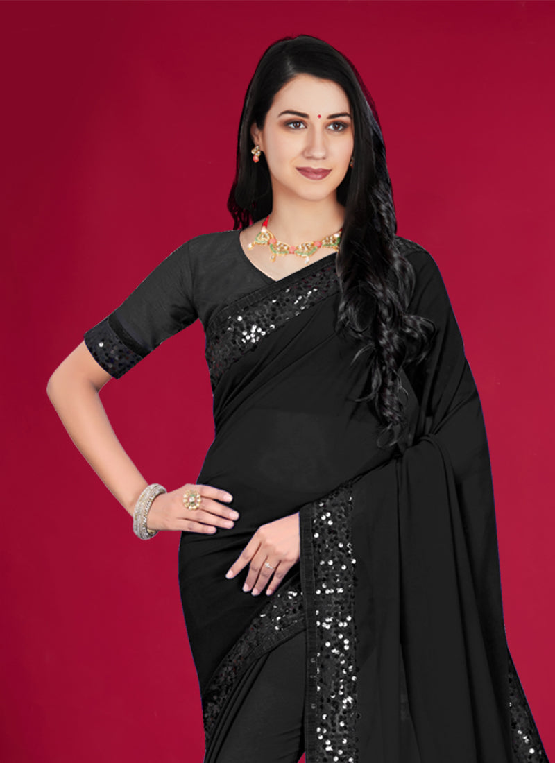 Women's Black Georgette Embroidery Thread With Zari Work Readymade Lehenga Choli Set  (stitched 40 size, Alt 38 to 44 size) - Aastha Fashion