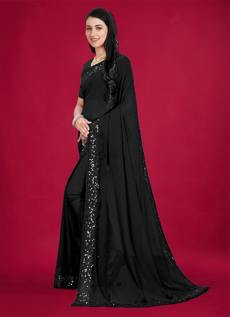 Women's Black Georgette Embroidery Thread With Zari Work Readymade Lehenga Choli Set  (stitched 40 size, Alt 38 to 44 size) - Aastha Fashion
