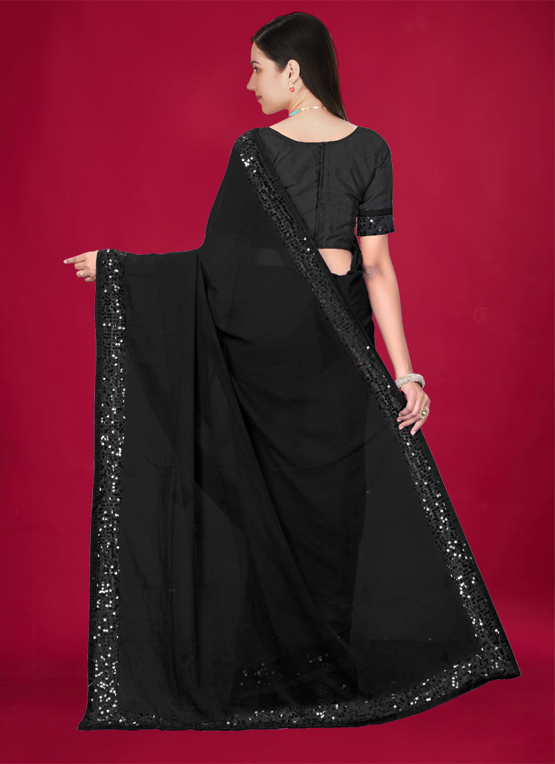 Women's Black Georgette Embroidery Thread With Zari Work Readymade Lehenga Choli Set  (stitched 40 size, Alt 38 to 44 size) - Aastha Fashion