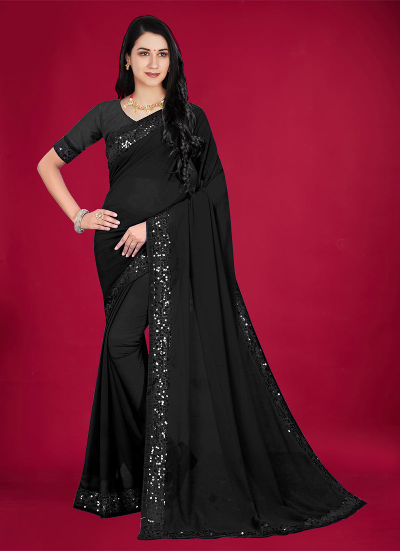 Women's Black Georgette Embroidery Thread With Zari Work Readymade Lehenga Choli Set  (stitched 40 size, Alt 38 to 44 size) - Aastha Fashion