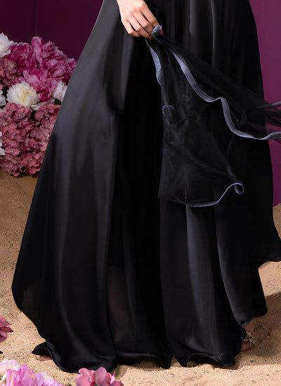 Women's Black Georgette Embroidery Thread With Zari Work Readymade Lehenga Choli Set  (stitched 40 size, Alt 38 to 44 size)