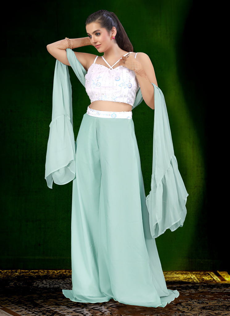 Women's Blue Georgette Embroidery Thread With Zari Work Readymade Lehenga Choli Set  (stitched 40 size, Alt 38 to 44 size)