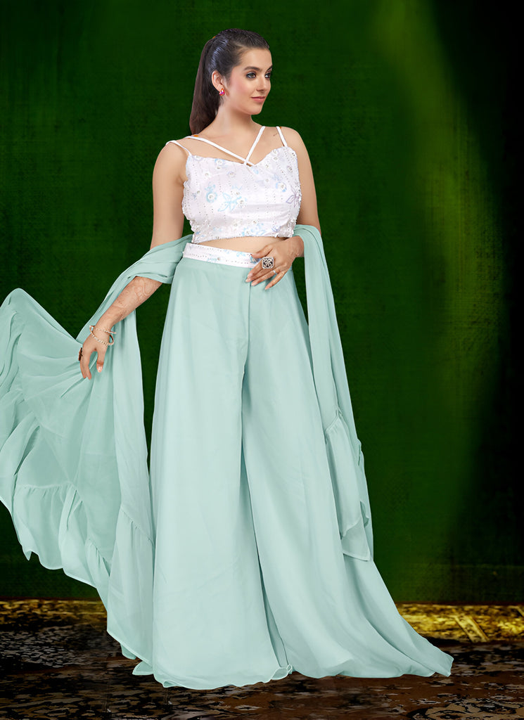 Women's Blue Georgette Embroidery Thread With Zari Work Readymade Lehenga Choli Set  (stitched 40 size, Alt 38 to 44 size)