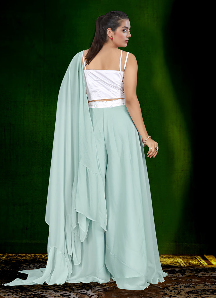 Women's Blue Georgette Embroidery Thread With Zari Work Readymade Lehenga Choli Set  (stitched 40 size, Alt 38 to 44 size)